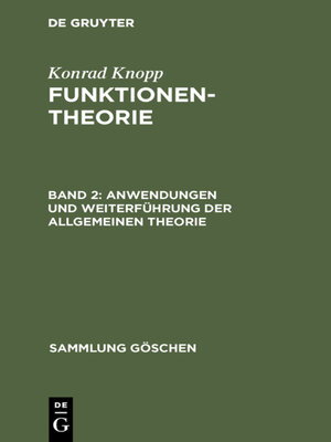 cover image of Anwendungen und Weiterführung der allgemeinen Theorie
